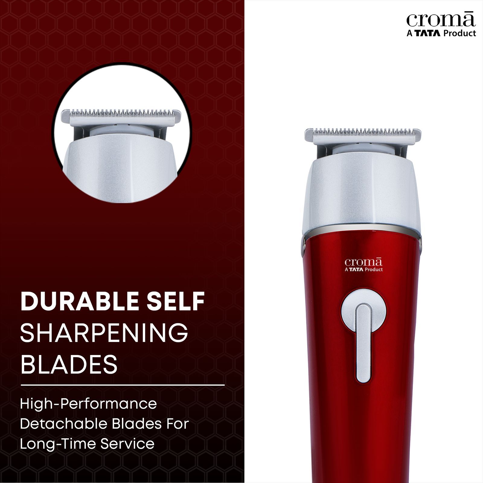 Croma 4 in 1 Cordless Wet & Dry Trimmer for Beard and Hair for Men (120mins Runtime, Water Resistant, Red) Croma 4 in 1 Cordless Wet & Dry Trimmer for Beard and Hair for Men (120mins Runtime, Water Resistant, Red)_9