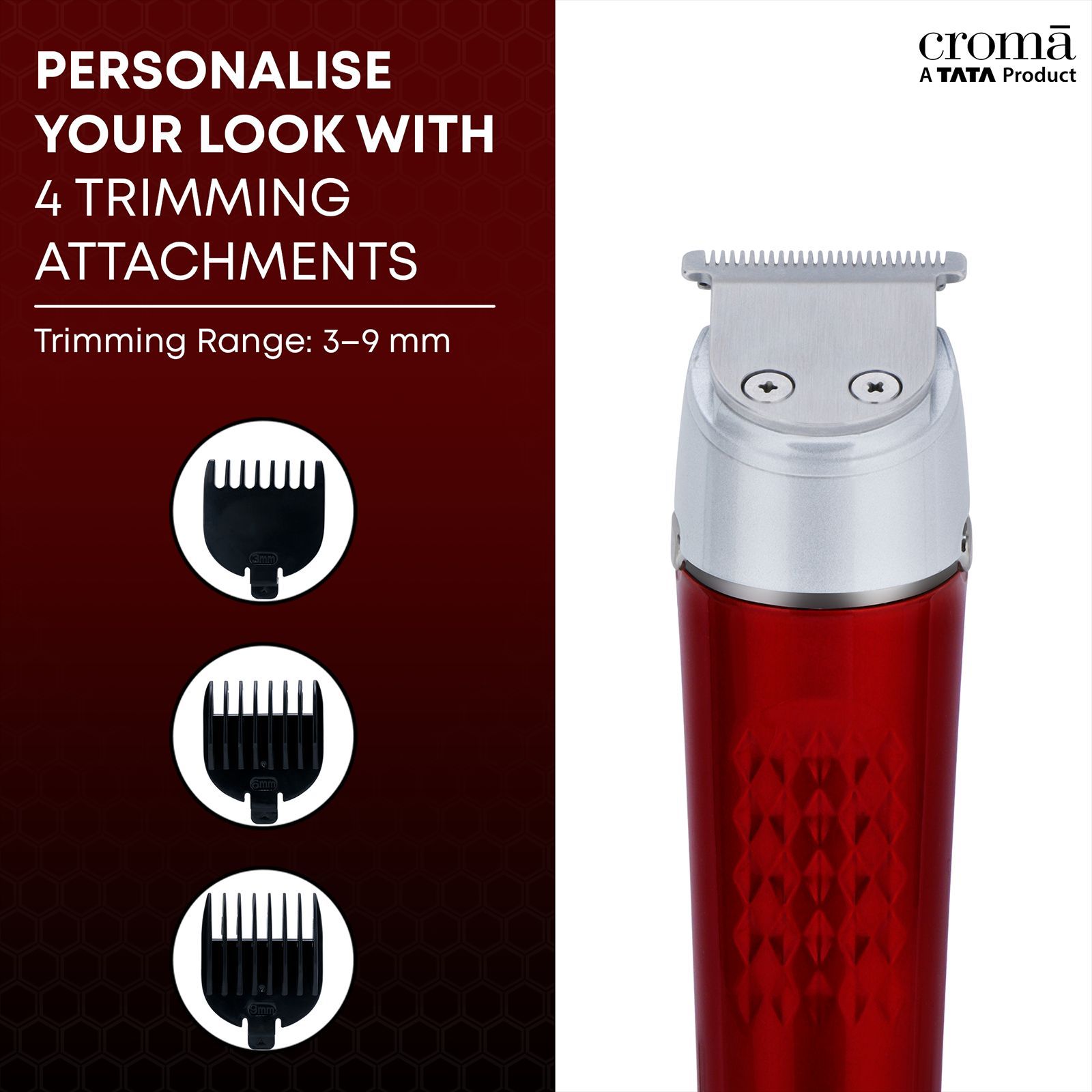 Croma 4 in 1 Cordless Wet & Dry Trimmer for Beard and Hair for Men (120mins Runtime, Water Resistant, Red) Croma 4 in 1 Cordless Wet & Dry Trimmer for Beard and Hair for Men (120mins Runtime, Water Resistant, Red)_12