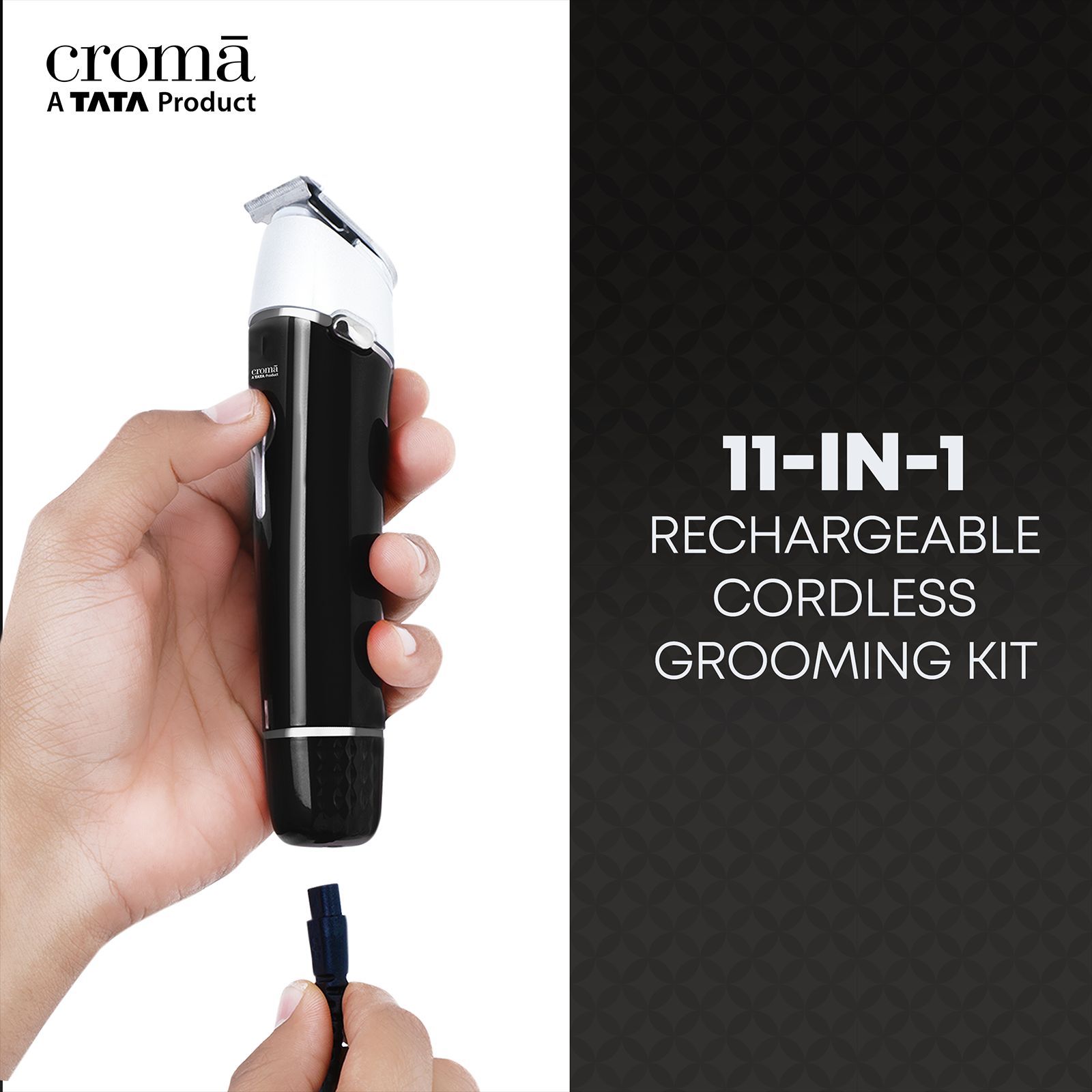 Croma 11-in-1 Rechargeable Cordless Grooming Kit for Nose, Ear, Eyebrow, Beard & Moustache for Men & Women (120min Runtime, Water Resistant, Black)_8