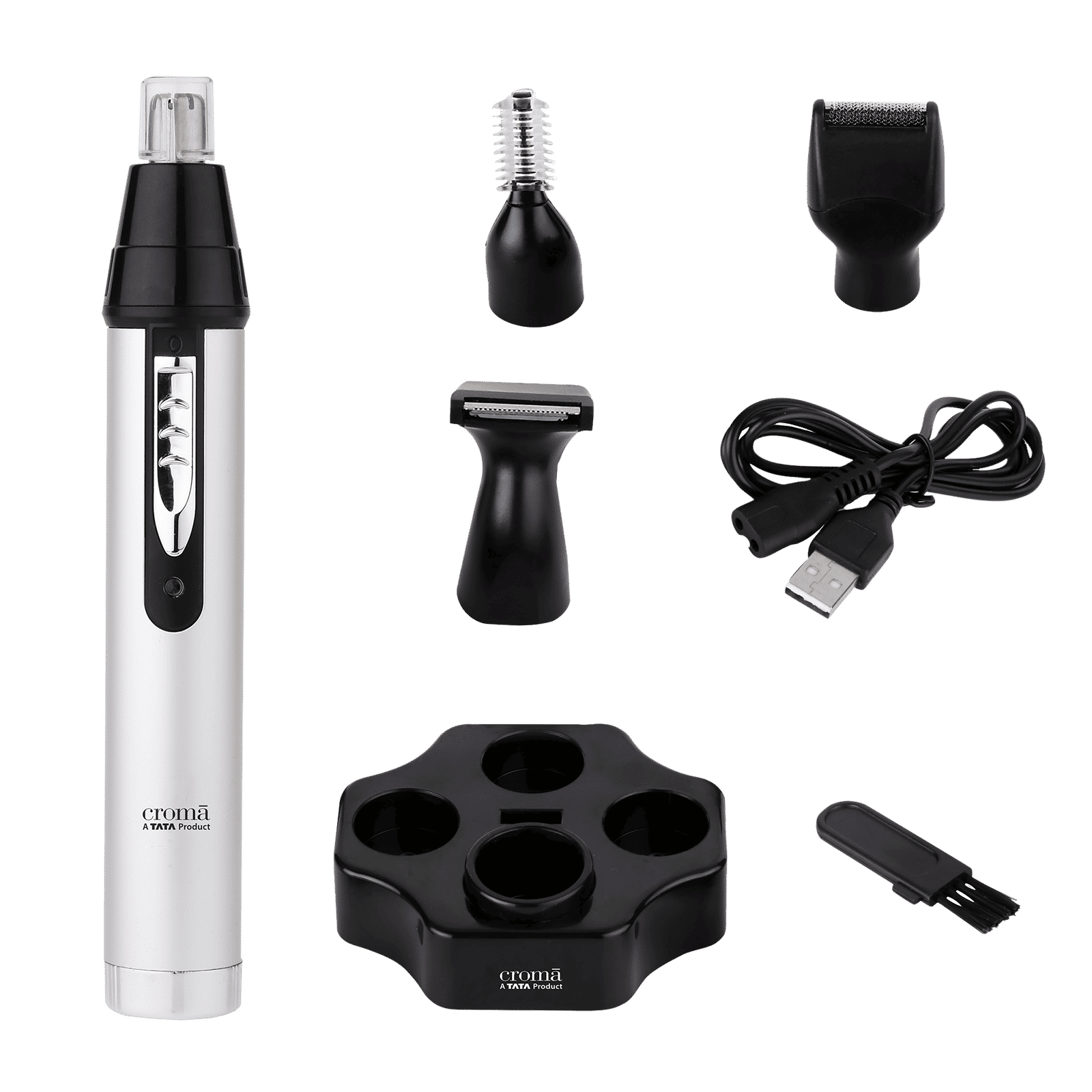 Croma 4-in-1 Rechargeable Cordless Grooming Kit for Nose, Ear, Eyebrow, Beard & Moustache for Men & Women (40min Runtime, Water Resistant, Black)_1
