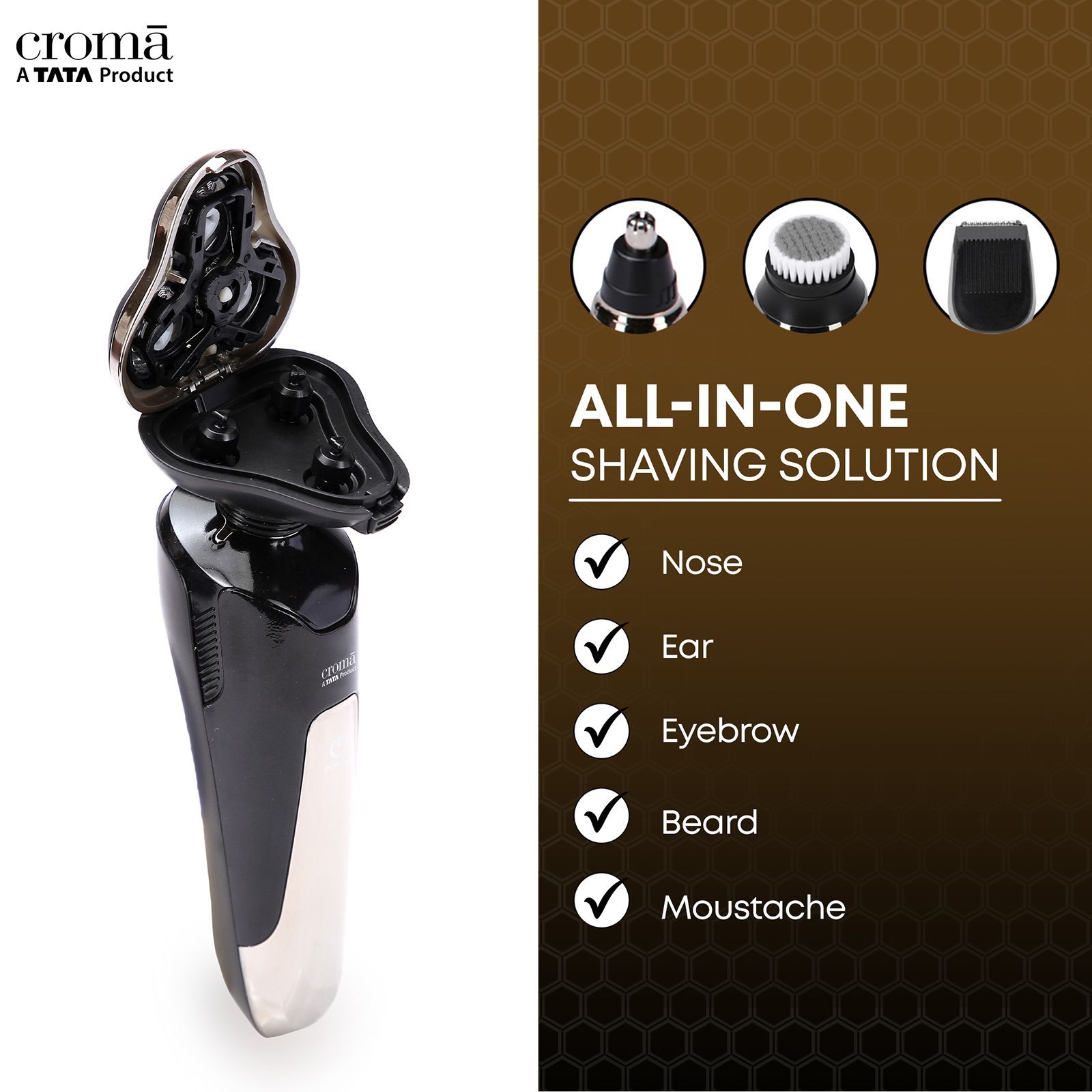 Croma 4-in-1 Rechargeable Cordless Grooming Kit for Nose, Ear, Eyebrow, Beard & Moustache for Men (120min Runtime, IPX6 Water Resistant, Black)_3