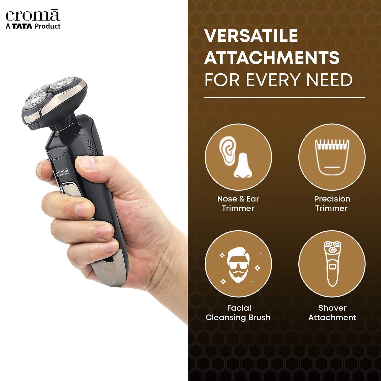 Croma 4-in-1 Rechargeable Cordless Grooming Kit for Nose, Ear, Eyebrow, Beard & Moustache for Men (120min Runtime, IPX6 Water Resistant, Black)_5