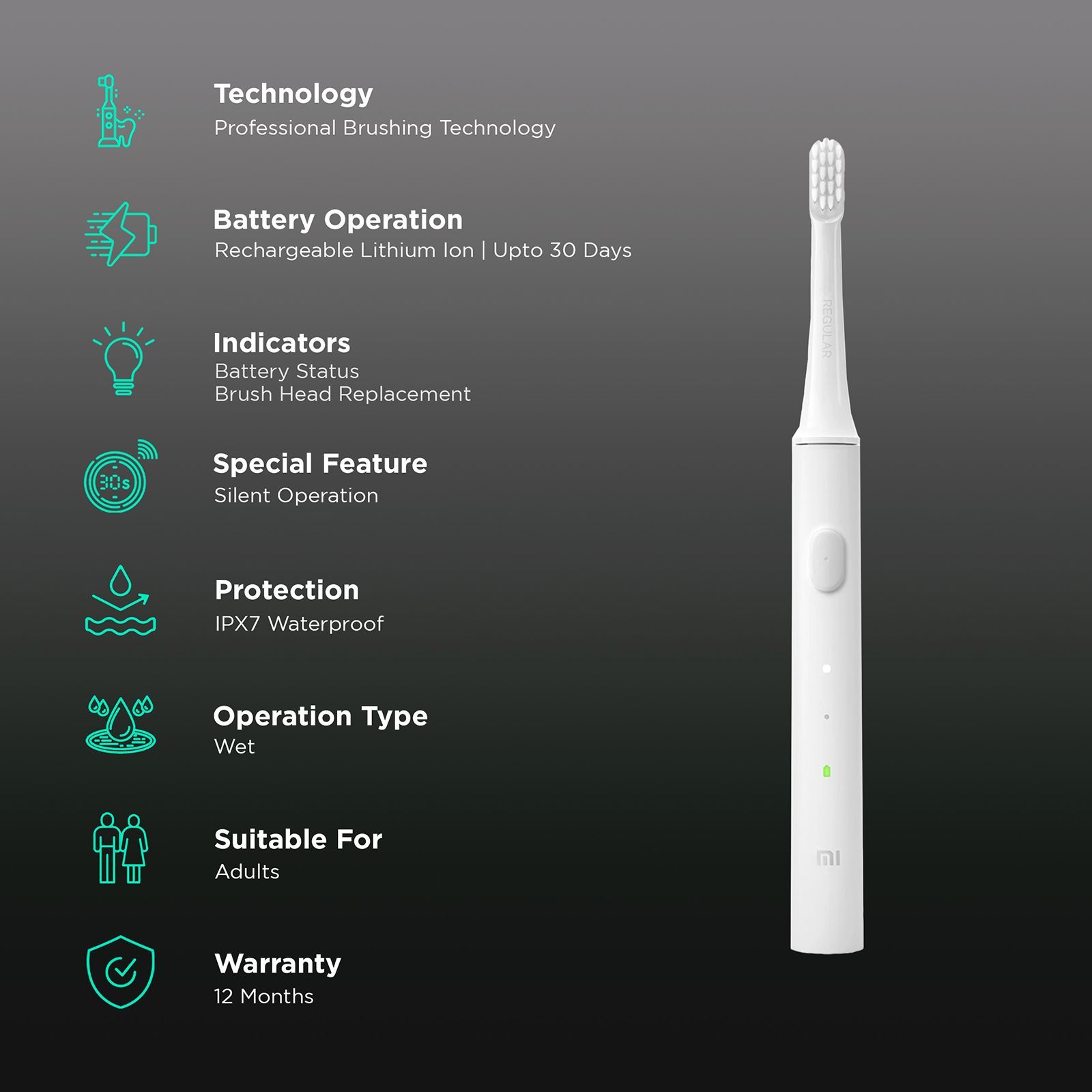Mi T100 Electric Toothbrush for Adults (Dual Pro Brush Modes, White)_2