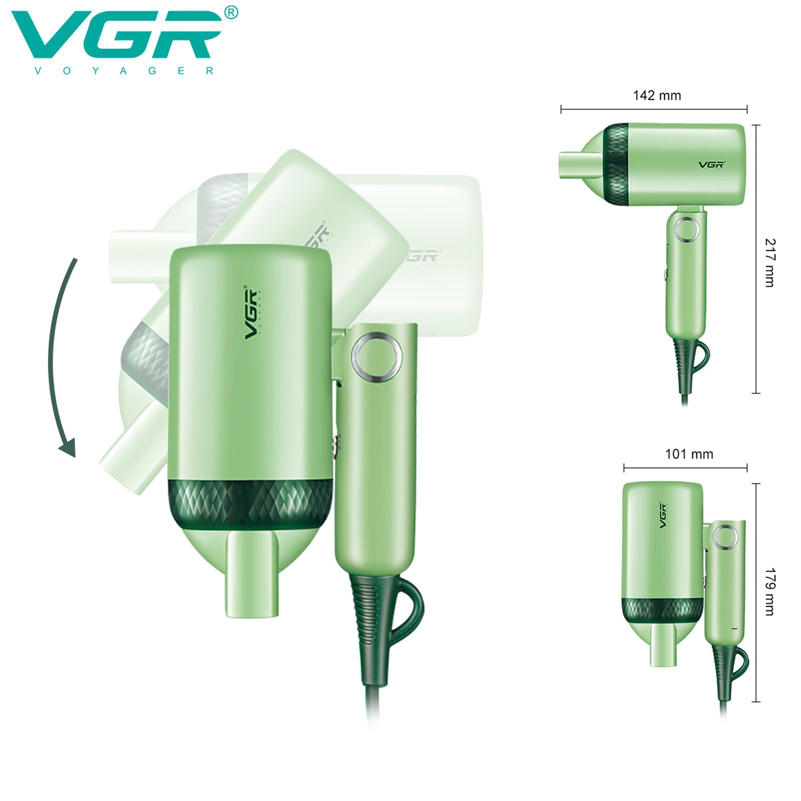 VGR Professional Hair Dryer (Negative Ionic Technology, Green)_7