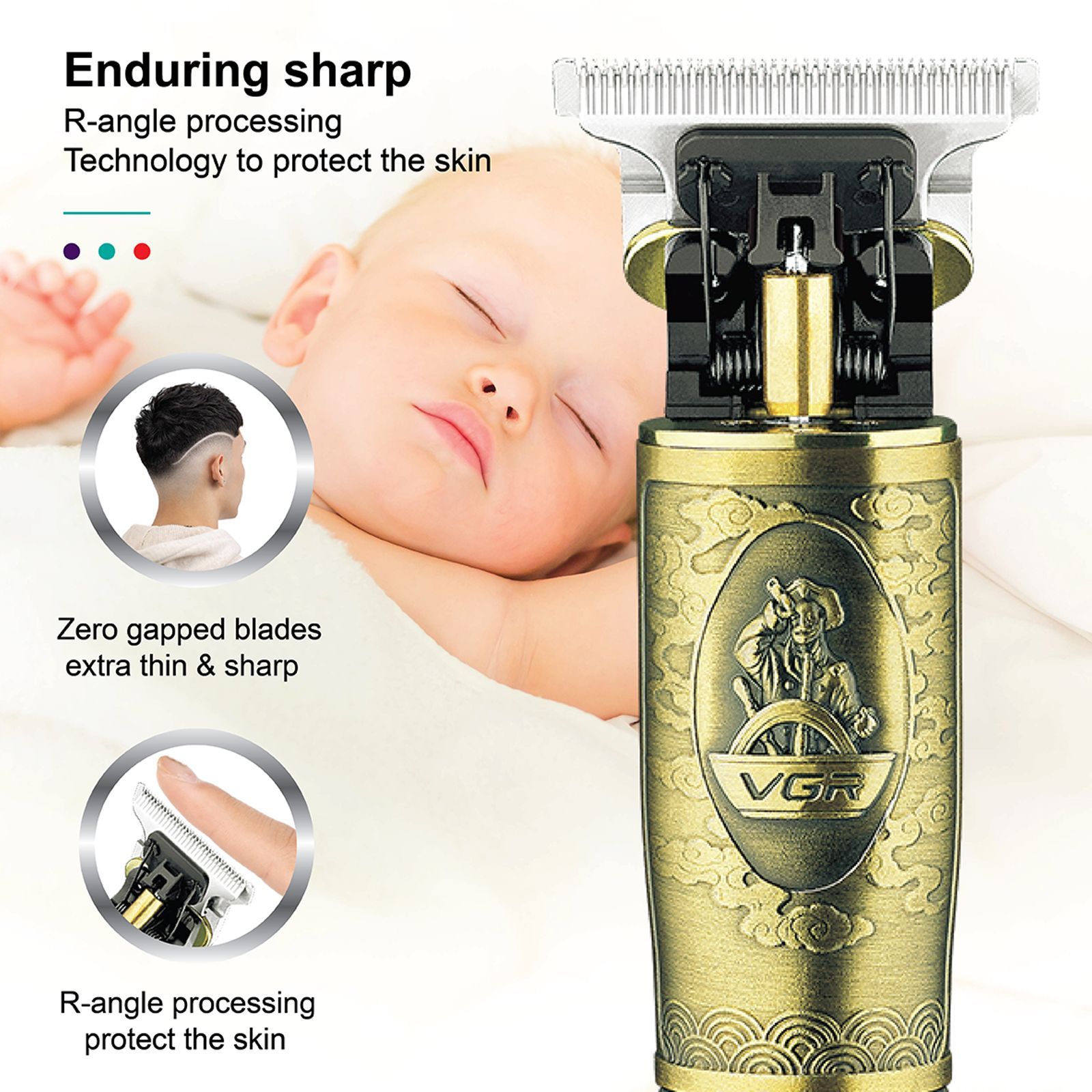 VGR V-081 Rechargeable Corded & Cordless Wet & Dry Trimmer for Hair Clipping, Beard, Moustache & Body Grooming with 3 Length Settings for Men (180min Runtime, Quick Charge, Gold)_4