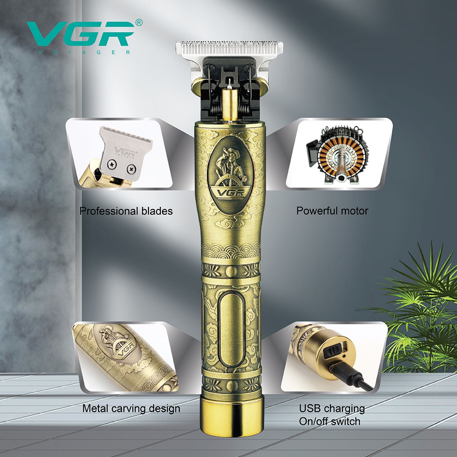 VGR V-081 Rechargeable Corded & Cordless Wet & Dry Trimmer for Hair Clipping, Beard, Moustache & Body Grooming with 3 Length Settings for Men (180min Runtime, Quick Charge, Gold)_5