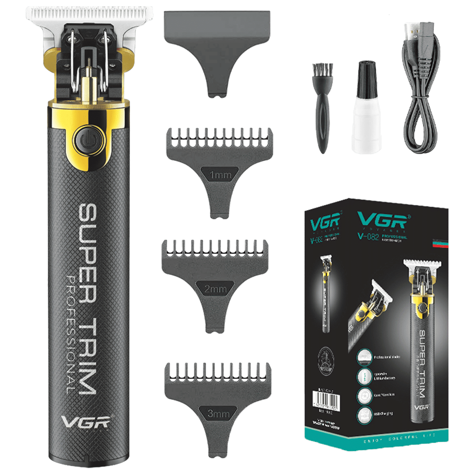 VGR V-082 Rechargeable Cordless Dry Trimmer for Hair Clipping, Beard, Moustache & Body Grooming with 3 Length Settings for Men (300min Runtime, Own Control Limit Length, Black)_1