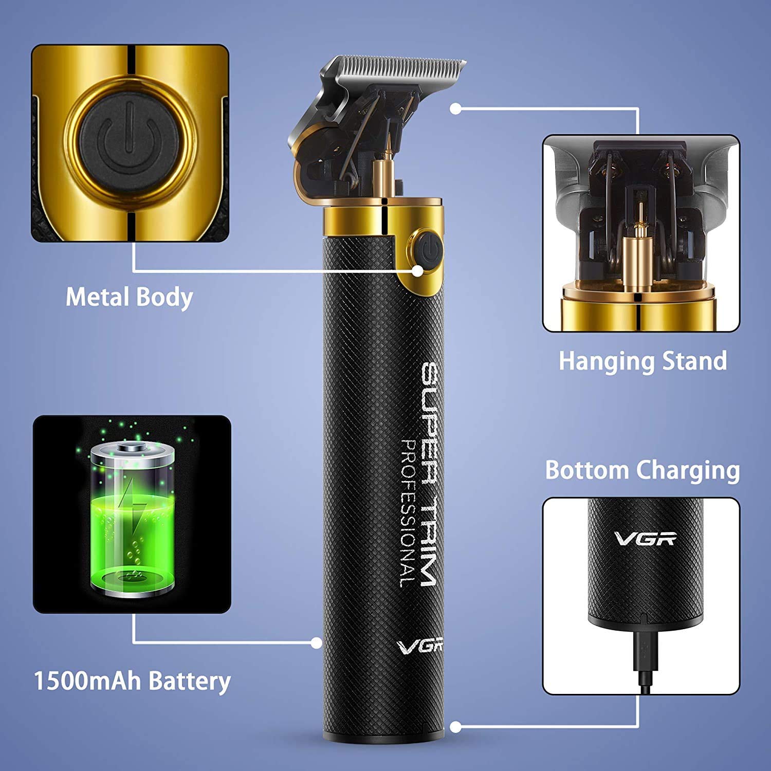 VGR V-082 Rechargeable Cordless Dry Trimmer for Hair Clipping, Beard, Moustache & Body Grooming with 3 Length Settings for Men (300min Runtime, Own Control Limit Length, Black)_11