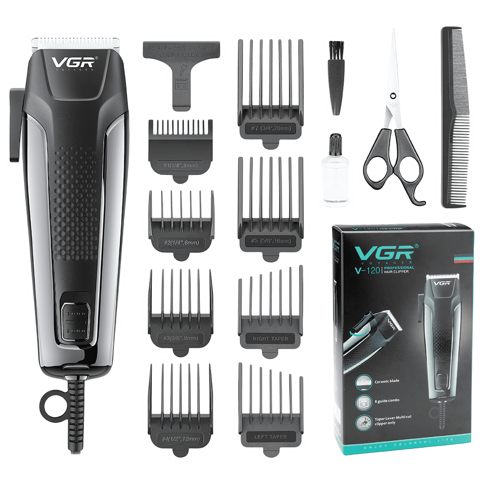 VGR V-120 Corded Wet & Dry Trimmer for Hair Clipping, Beard, Moustache & Body Grooming with 8 Length Settings for Men (Adjustable Taper Lever, Black)_1