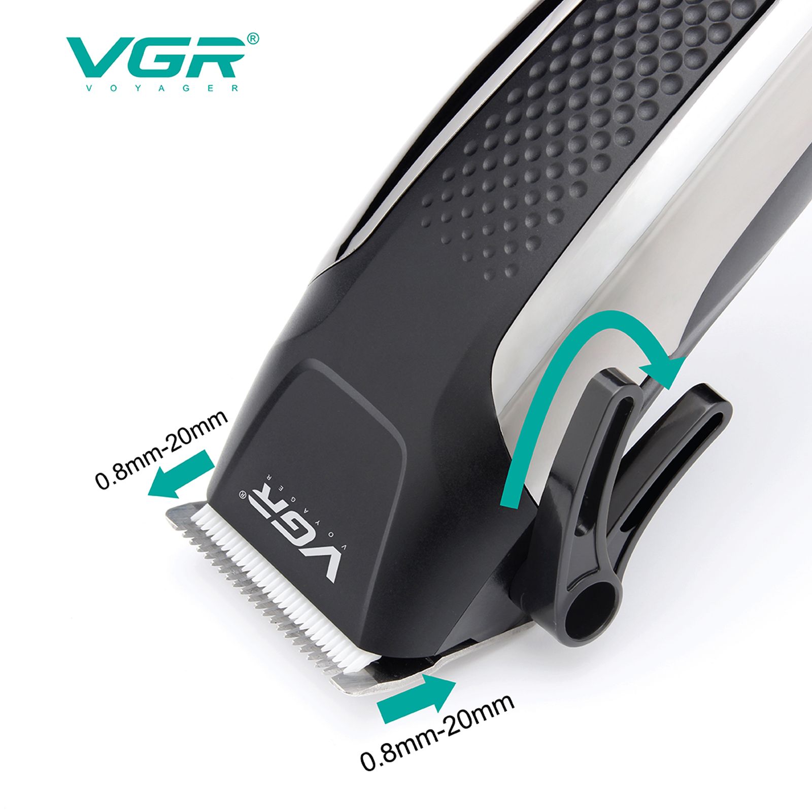 VGR V-120 Corded Wet & Dry Trimmer for Hair Clipping, Beard, Moustache & Body Grooming with 8 Length Settings for Men (Adjustable Taper Lever, Black)_4