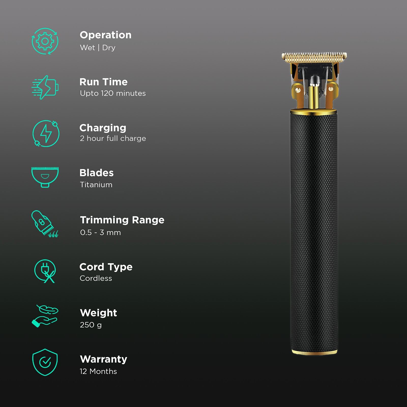 VGR V-179 Rechargeable Cordless Wet & Dry Trimmer for Hair Clipping, Beard, Moustache & Body Grooming with 3 Length Settings for Men (120min Runtime, Multi Functional, Black)_2