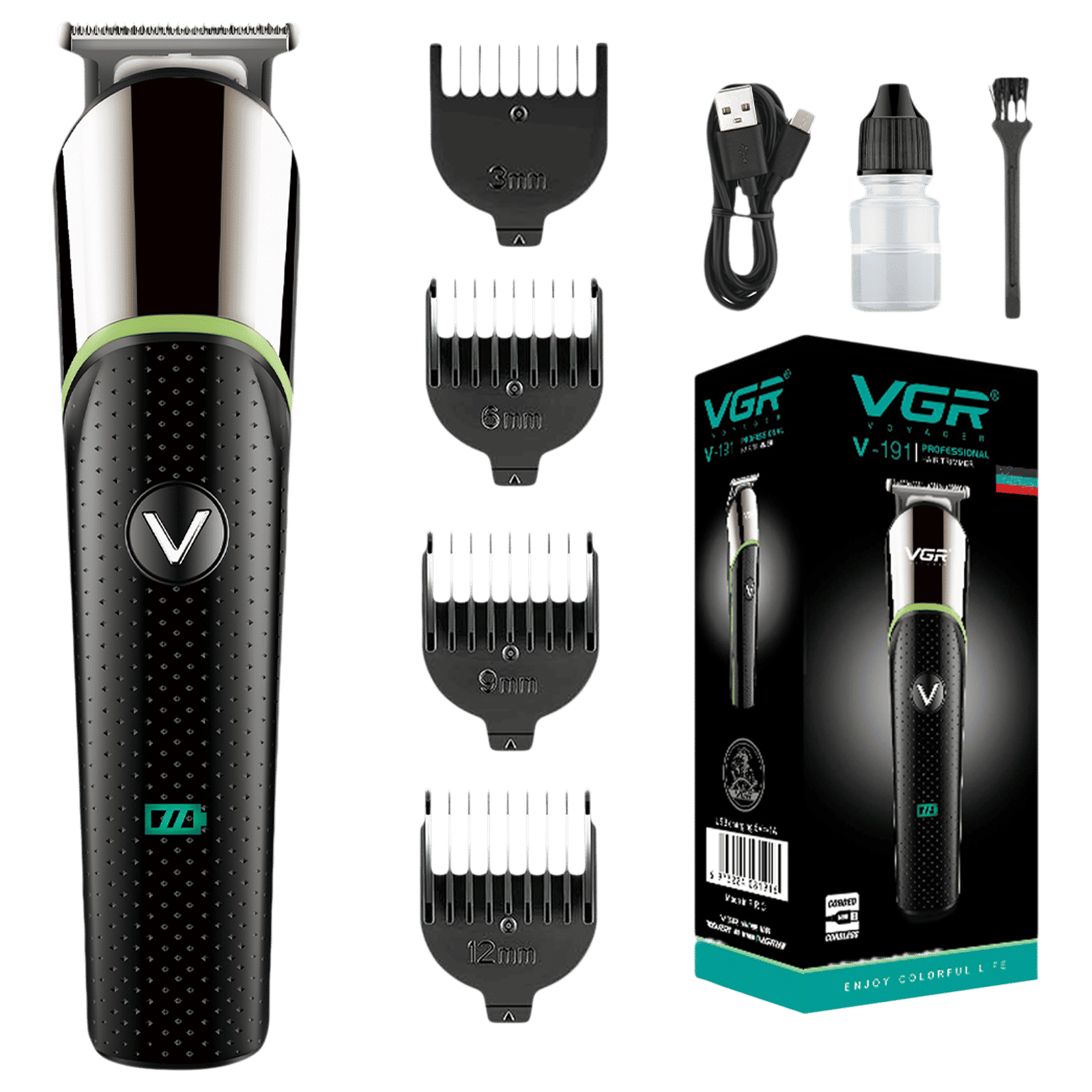 VGR V-191 Rechargeable Corded & Cordless Dry Trimmer for Hair Clipping, Beard, Moustache & Body Grooming with 4 Length Settings for Men (100min Runtime, LED Indicator, Black)_1