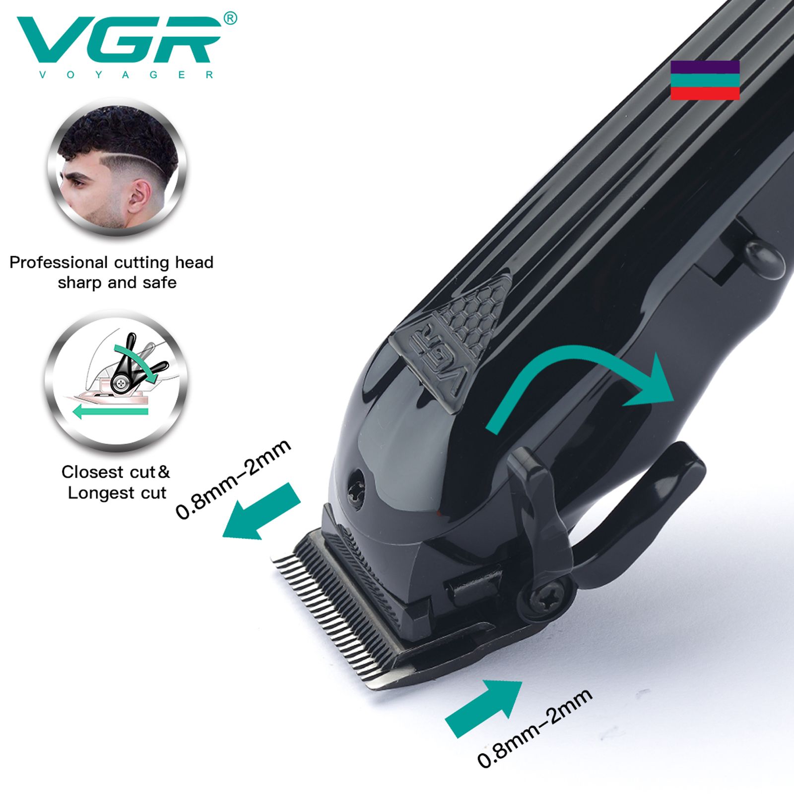 VGR V-282 Rechargeable Corded & Cordless Wet & Dry Trimmer for Hair Clipping, Beard, Moustache & Body Grooming with 6 Length Settings for Men (200min Runtime, LED Digital Display, Black)_6