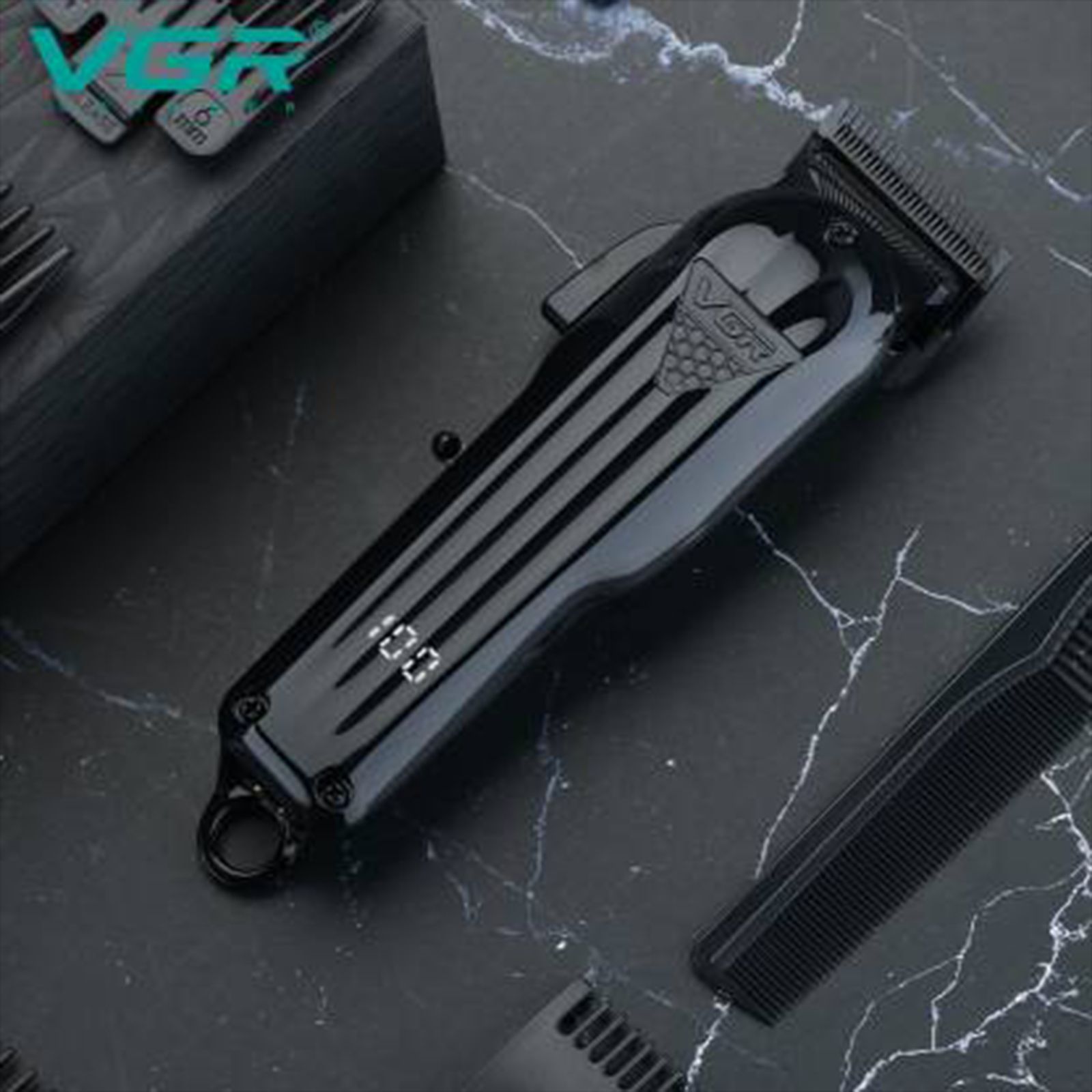 VGR V-282 Rechargeable Corded & Cordless Wet & Dry Trimmer for Hair Clipping, Beard, Moustache & Body Grooming with 6 Length Settings for Men (200min Runtime, LED Digital Display, Black)_3