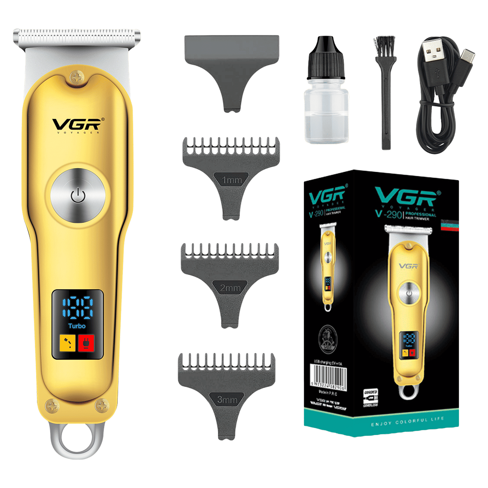 VGR V-290 Rechargeable Corded & Cordless Wet & Dry Trimmer for Hair Clipping, Beard, Moustache & Body Grooming with 3 Length Settings for Men (120min Runtime, LED Digital Display, Gold)_1