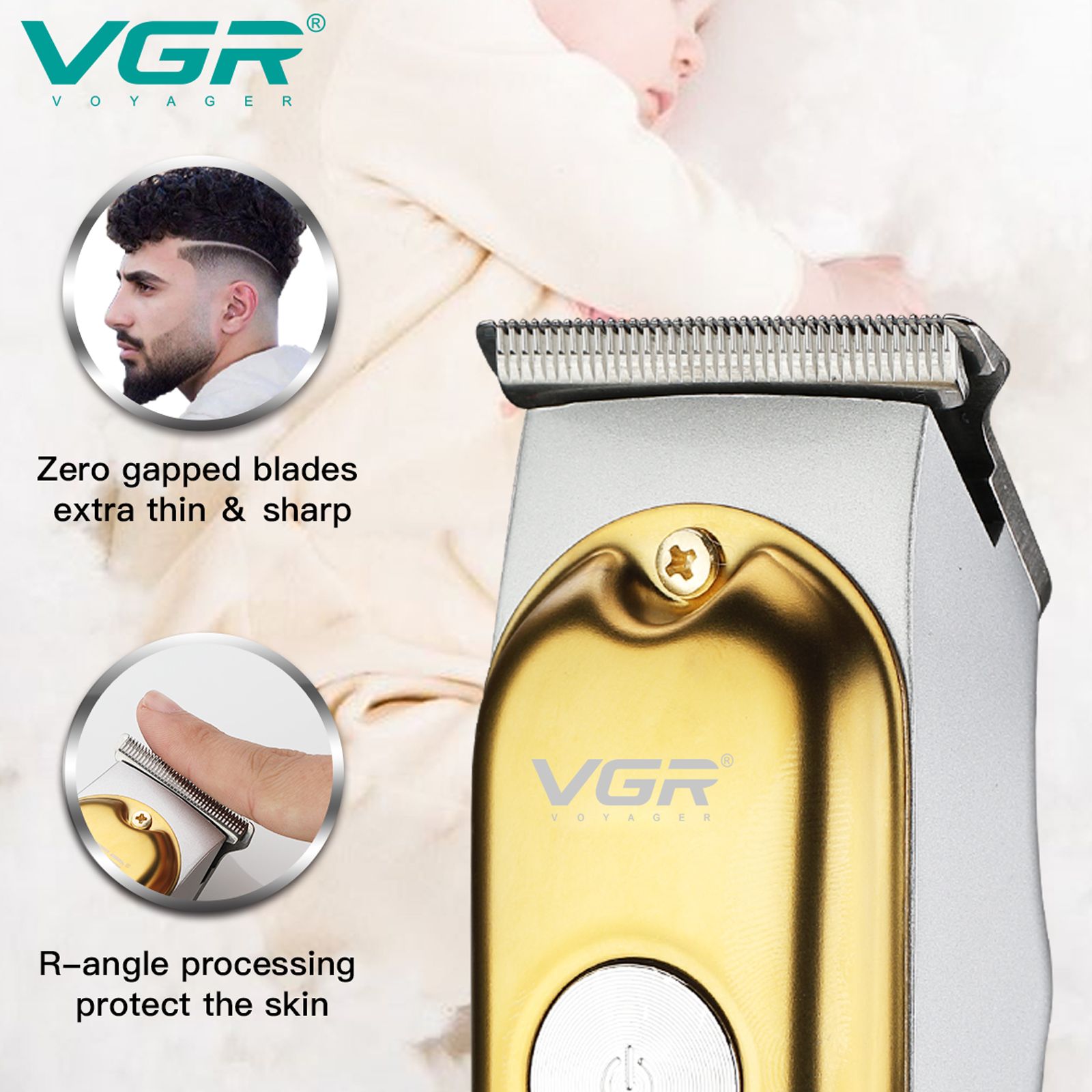 VGR V-290 Rechargeable Corded & Cordless Wet & Dry Trimmer for Hair Clipping, Beard, Moustache & Body Grooming with 3 Length Settings for Men (120min Runtime, LED Digital Display, Gold)_5