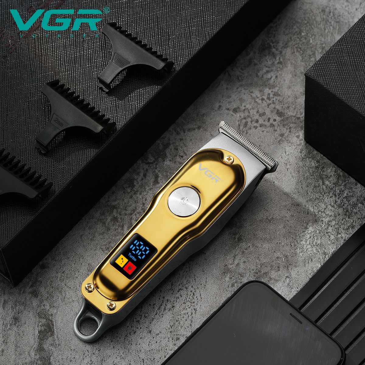 VGR V-290 Rechargeable Corded & Cordless Wet & Dry Trimmer for Hair Clipping, Beard, Moustache & Body Grooming with 3 Length Settings for Men (120min Runtime, LED Digital Display, Gold)_7