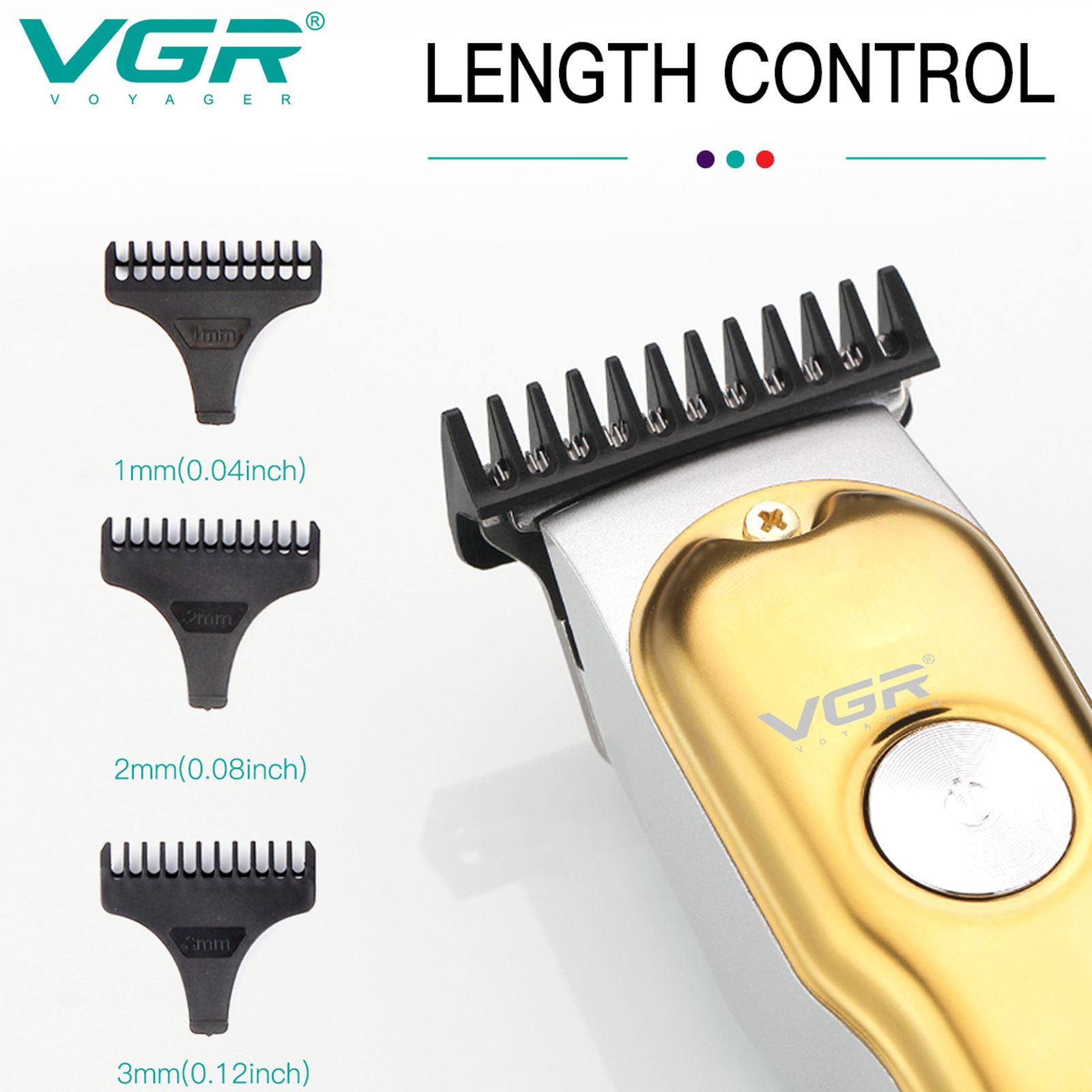VGR V-290 Rechargeable Corded & Cordless Wet & Dry Trimmer for Hair Clipping, Beard, Moustache & Body Grooming with 3 Length Settings for Men (120min Runtime, LED Digital Display, Gold)_3