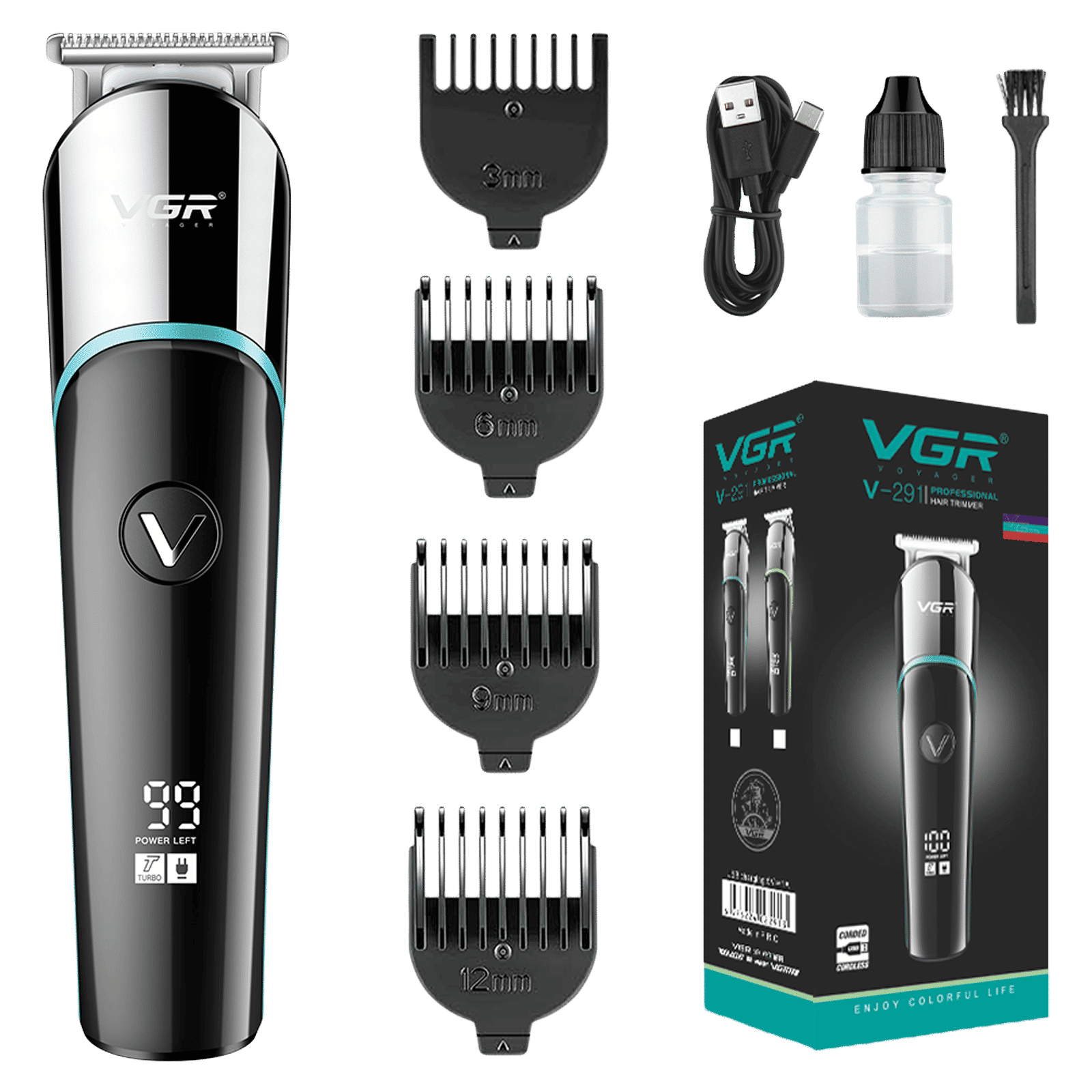 VGR V-291 Rechargeable Corded & Cordless Wet & Dry Trimmer for Hair Clipping, Beard, Moustache & Body Grooming with 4 Length Settings for Men (120min Runtime, LED Digital Display, Blue) VGR V-291 Rechargeable Corded & Cordless Wet & Dry Trimmer for Hair Clipping, Beard, Moustache & Body Grooming with 4 Length Settings for Men (120min Runtime, LED Digital Display, Blue)_1