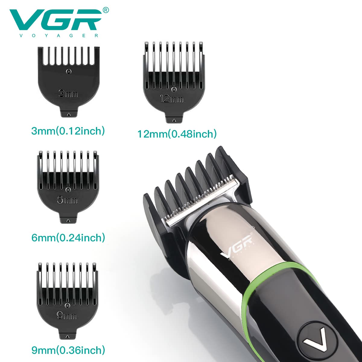 VGR V-291 Rechargeable Corded & Cordless Wet & Dry Trimmer for Hair Clipping, Beard, Moustache & Body Grooming with 4 Length Settings for Men (120min Runtime, LED Digital Display, Green)_9