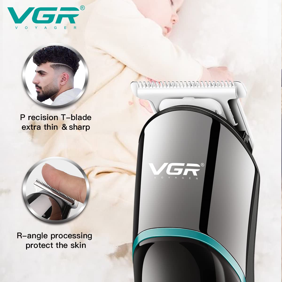 VGR V-291 Rechargeable Corded & Cordless Wet & Dry Trimmer for Hair Clipping, Beard, Moustache & Body Grooming with 4 Length Settings for Men (120min Runtime, LED Digital Display, Green)_10