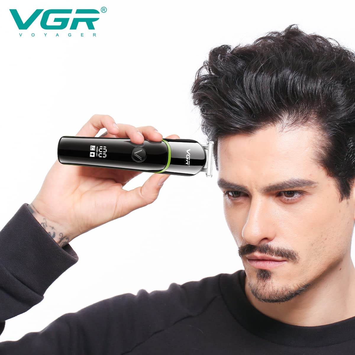 VGR V-291 Rechargeable Corded & Cordless Wet & Dry Trimmer for Hair Clipping, Beard, Moustache & Body Grooming with 4 Length Settings for Men (120min Runtime, LED Digital Display, Green)_3