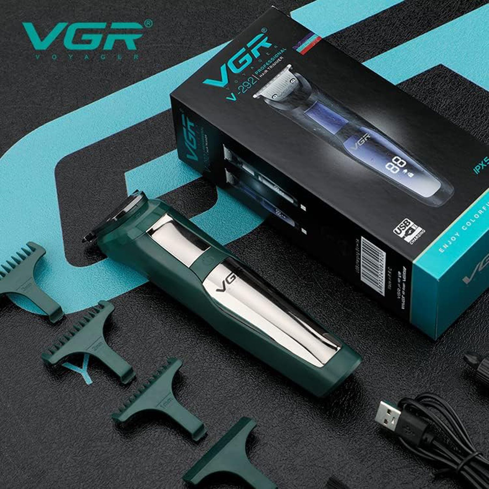VGR V-291 Rechargeable Corded & Cordless Wet & Dry Trimmer for Hair Clipping, Beard, Moustache & Body Grooming with 4 Length Settings for Men (120min Runtime, LED Digital Display, Green)_4