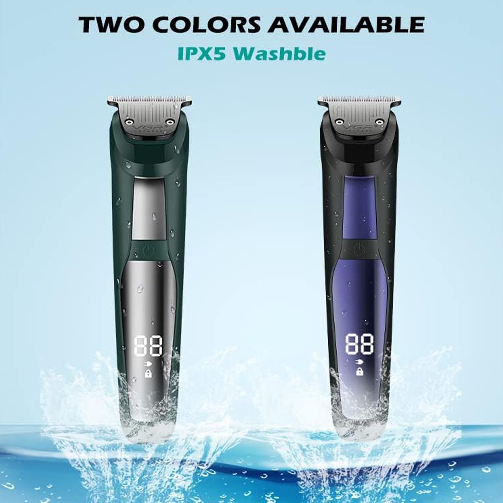 VGR V-291 Rechargeable Corded & Cordless Wet & Dry Trimmer for Hair Clipping, Beard, Moustache & Body Grooming with 4 Length Settings for Men (120min Runtime, LED Digital Display, Green)_5