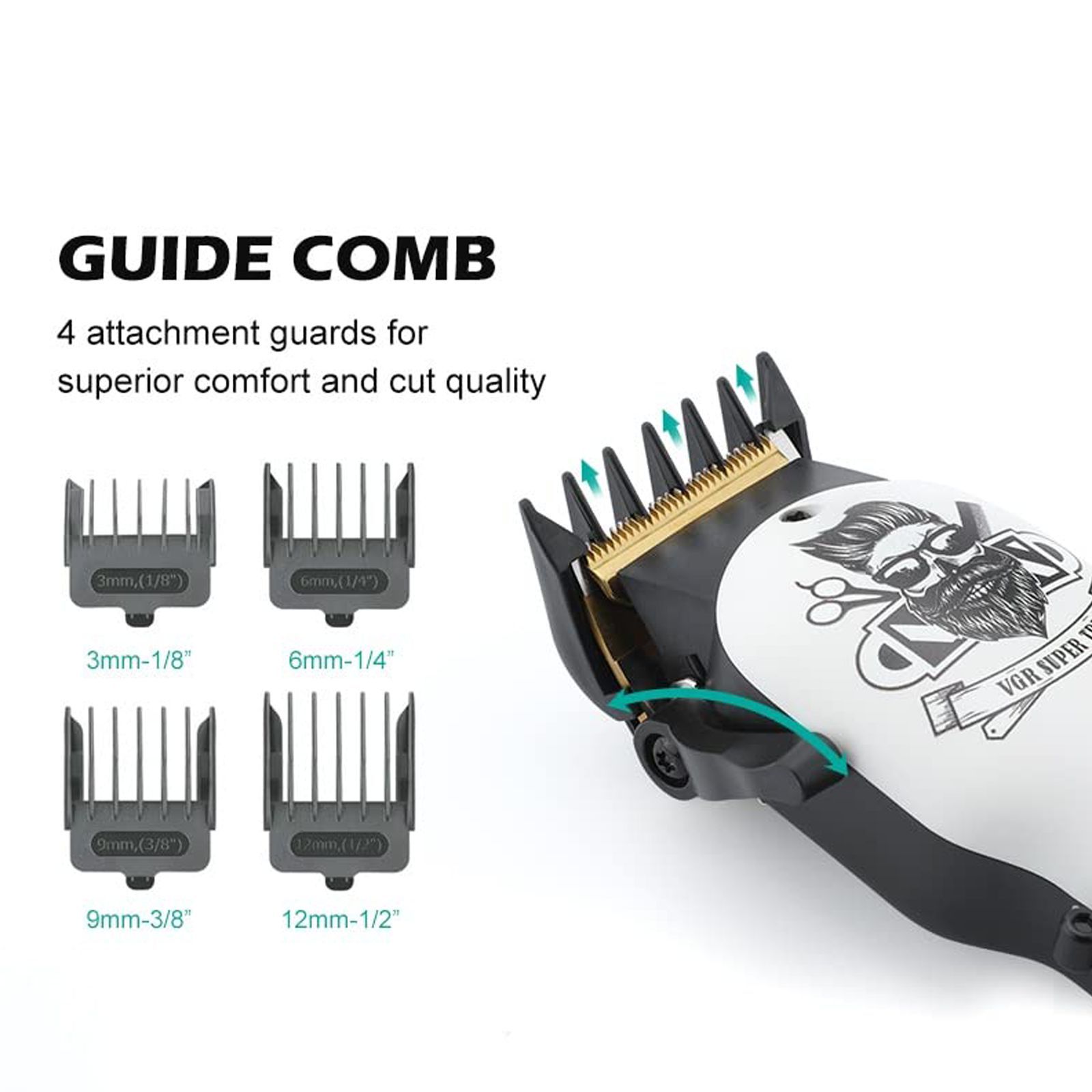 VGR V-699 Rechargeable Cordless Wet & Dry Trimmer for Hair Clipping, Beard, Moustache, Body Grooming & Intimate Areas with 4 Length Settings for Men (180min Runtime, LED Digital Display, White)_6