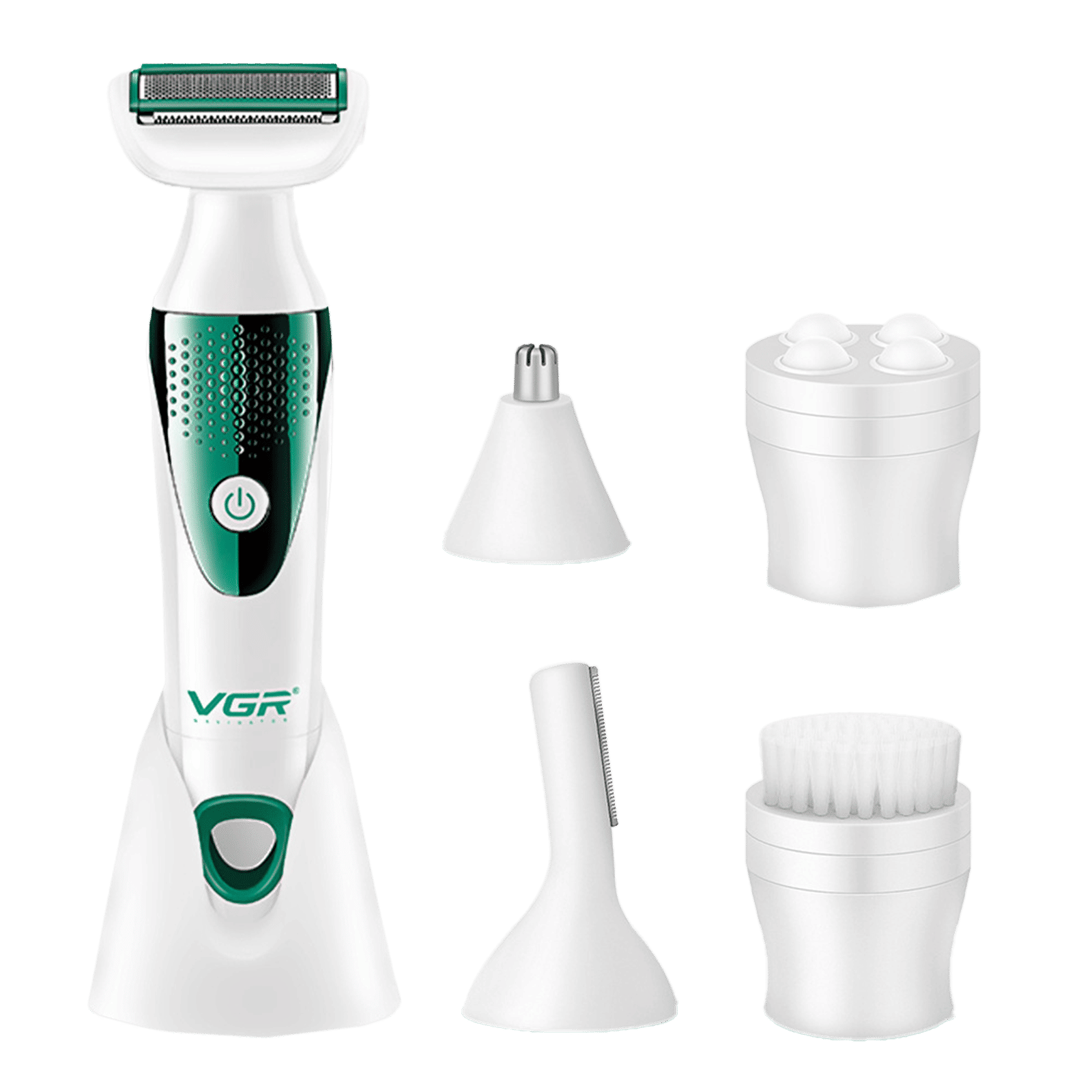 VGR V-720 5-in-1 Rechargeable Cordless Grooming Kit for Face, Legs, Underarms, Intimate Areas, Ear, Nose & Eyebrow for Women (Waterproof Head, Green)_10
