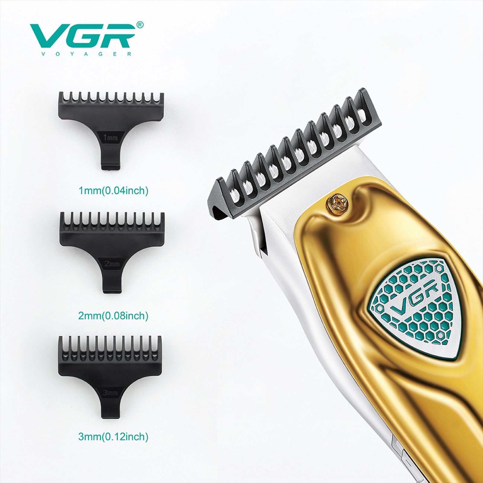 VGR V-911 Rechargeable Cordless Wet & Dry Trimmer for Hair Clipping, Beard, Moustache, Body Grooming & Intimate Areas with 3 Length Settings for Men (180min Runtime, LED Strip with 10 Levels, Gold) VGR V-911 Rechargeable Cordless Wet & Dry Trimmer for Hair Clipping, Beard, Moustache, Body Grooming & Intimate Areas with 3 Length Settings for Men (180min Runtime, LED Strip with 10 Levels, Gold)_7