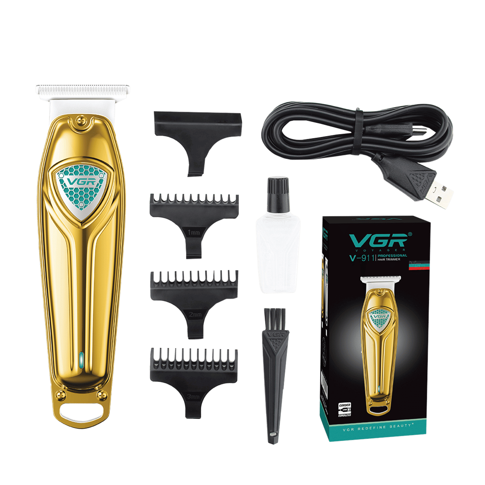 VGR V-911 Rechargeable Cordless Wet & Dry Trimmer for Hair Clipping, Beard, Moustache, Body Grooming & Intimate Areas with 3 Length Settings for Men (180min Runtime, LED Strip with 10 Levels, Gold) VGR V-911 Rechargeable Cordless Wet & Dry Trimmer for Hair Clipping, Beard, Moustache, Body Grooming & Intimate Areas with 3 Length Settings for Men (180min Runtime, LED Strip with 10 Levels, Gold)_8