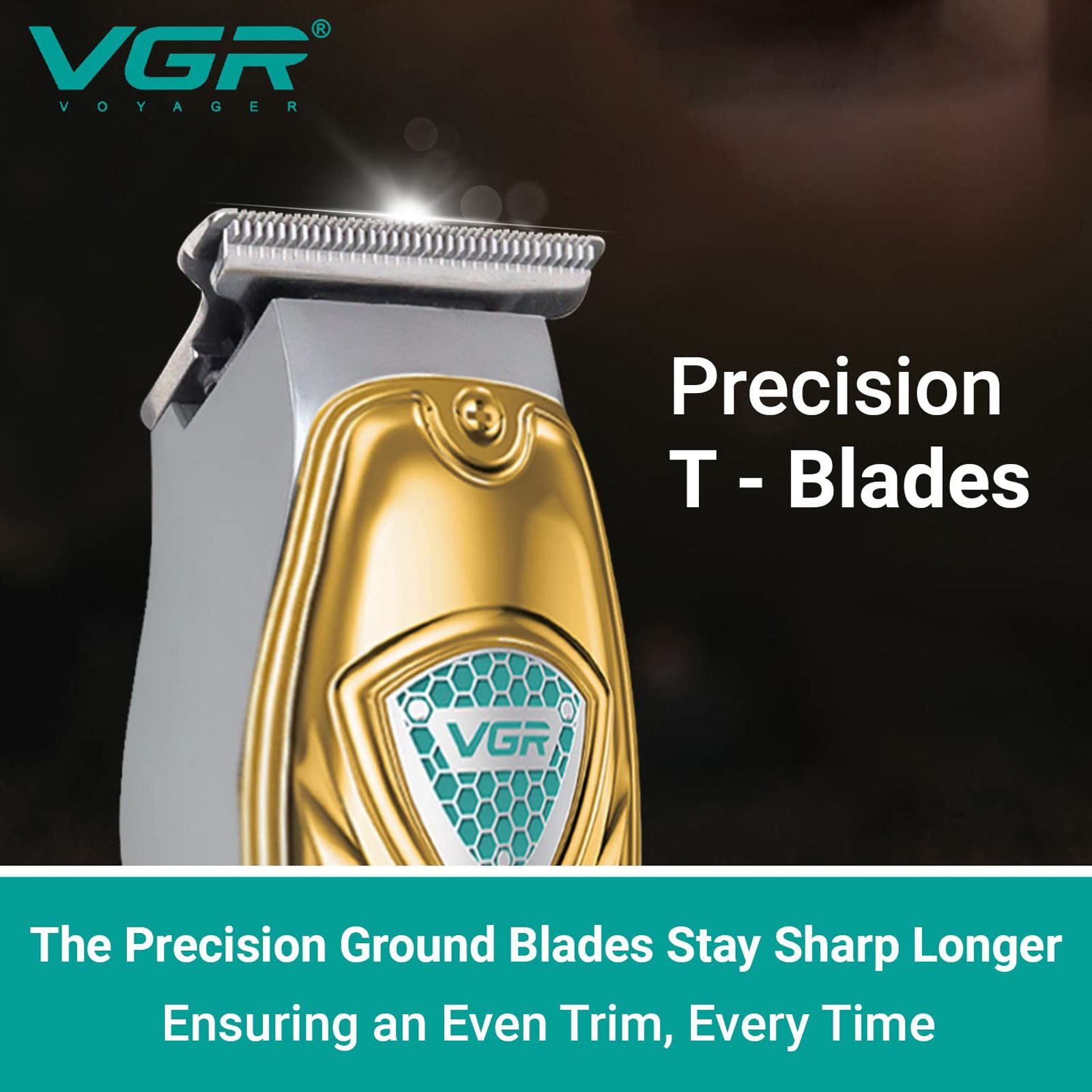 VGR V-911 Rechargeable Cordless Wet & Dry Trimmer for Hair Clipping, Beard, Moustache, Body Grooming & Intimate Areas with 3 Length Settings for Men (180min Runtime, LED Strip with 10 Levels, Gold) VGR V-911 Rechargeable Cordless Wet & Dry Trimmer for Hair Clipping, Beard, Moustache, Body Grooming & Intimate Areas with 3 Length Settings for Men (180min Runtime, LED Strip with 10 Levels, Gold)_3