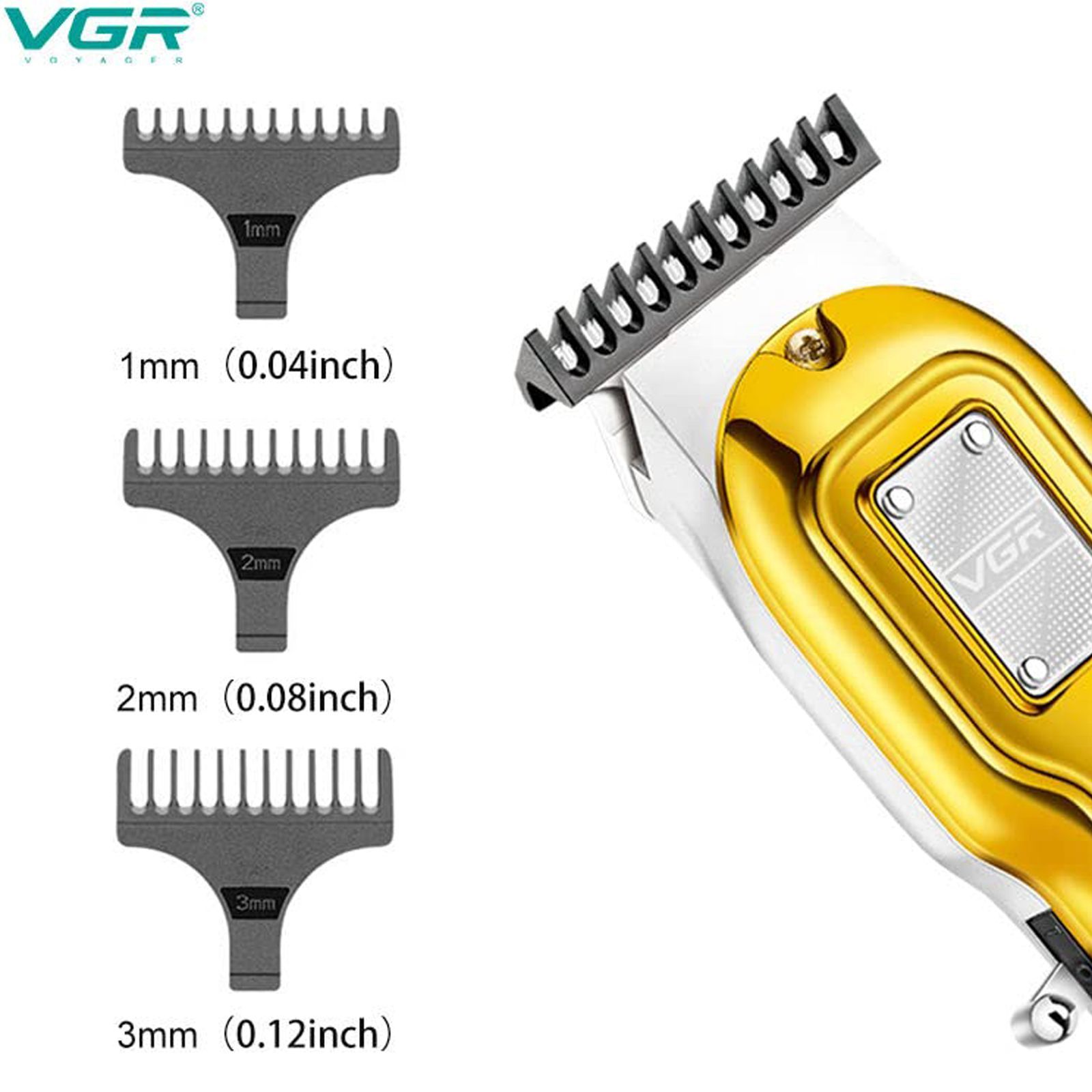 VGR V-919 Rechargeable Cordless Wet & Dry Trimmer for Hair Clipping, Beard, Moustache, Body Grooming & Intimate Areas with 3 Length Settings for Men (100min Runtime, Indicator Light, Gold)_7