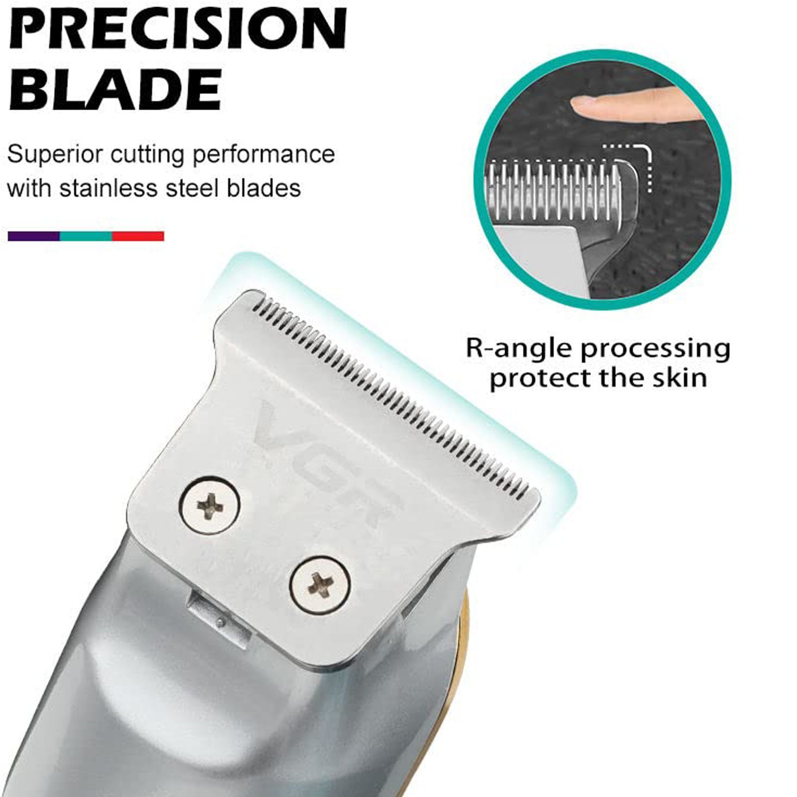 VGR V-919 Rechargeable Cordless Wet & Dry Trimmer for Hair Clipping, Beard, Moustache, Body Grooming & Intimate Areas with 3 Length Settings for Men (100min Runtime, Indicator Light, Gold)_6