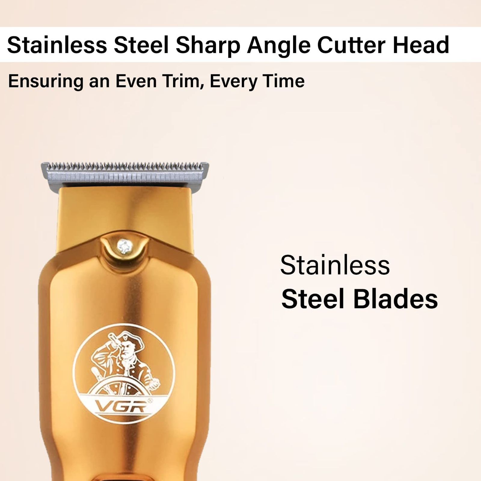 VGR V-927 Rechargeable Corded & Cordless Wet & Dry Trimmer for Hair Clipping, Beard, Moustache & Body Grooming with 4 Length Settings for Men (60min Runtime, LED Display, Gold)_6