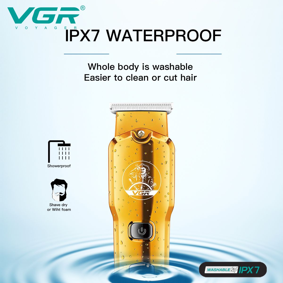 VGR V-927 Rechargeable Corded & Cordless Wet & Dry Trimmer for Hair Clipping, Beard, Moustache & Body Grooming with 4 Length Settings for Men (60min Runtime, LED Display, Gold)_8