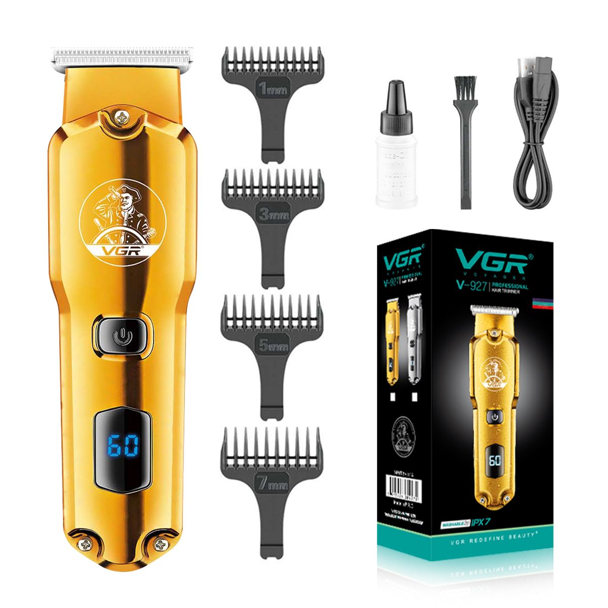 VGR V-927 Rechargeable Corded & Cordless Wet & Dry Trimmer for Hair Clipping, Beard, Moustache & Body Grooming with 4 Length Settings for Men (60min Runtime, LED Display, Gold)_11