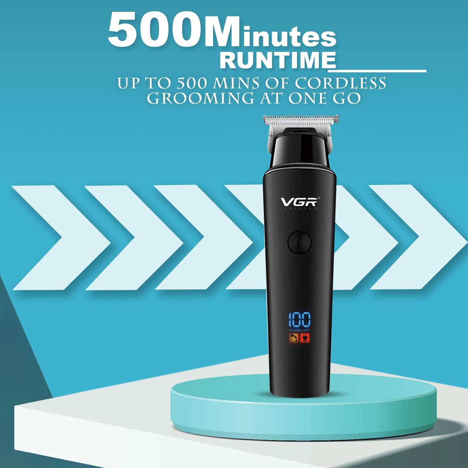 VGR V-937 Rechargeable Corded & Cordless Wet & Dry Trimmer for Hair Clipping, Beard, Moustache & Body Grooming with 3 Length Settings for Men (500min Runtime, LED Display, Black)_7