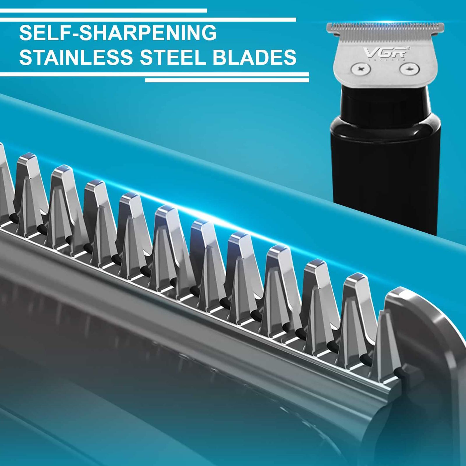 VGR V-937 Rechargeable Corded & Cordless Wet & Dry Trimmer for Hair Clipping, Beard, Moustache & Body Grooming with 3 Length Settings for Men (500min Runtime, LED Display, Black)_8