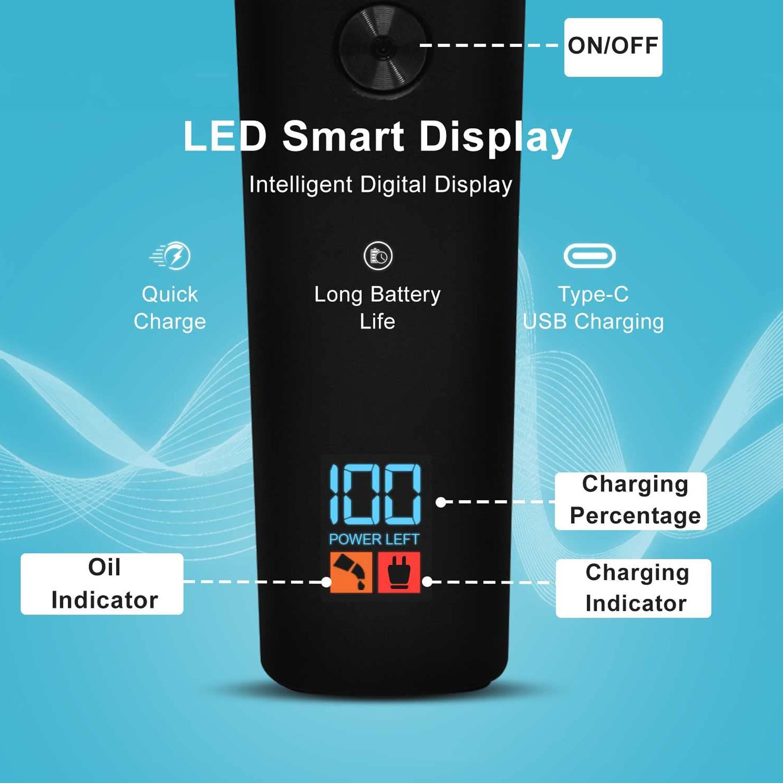 VGR V-937 Rechargeable Corded & Cordless Wet & Dry Trimmer for Hair Clipping, Beard, Moustache & Body Grooming with 3 Length Settings for Men (500min Runtime, LED Display, Black)_10