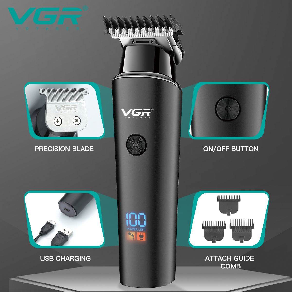 VGR V-937 Rechargeable Corded & Cordless Wet & Dry Trimmer for Hair Clipping, Beard, Moustache & Body Grooming with 3 Length Settings for Men (500min Runtime, LED Display, Black)_14