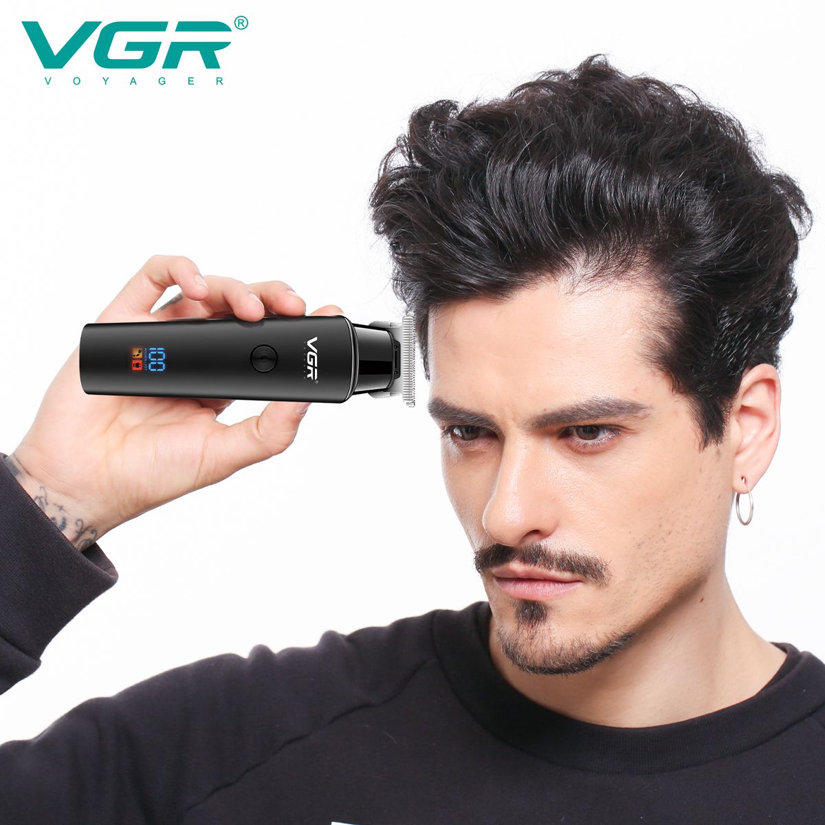 VGR V-937 Rechargeable Corded & Cordless Wet & Dry Trimmer for Hair Clipping, Beard, Moustache & Body Grooming with 3 Length Settings for Men (500min Runtime, LED Display, Black)_5