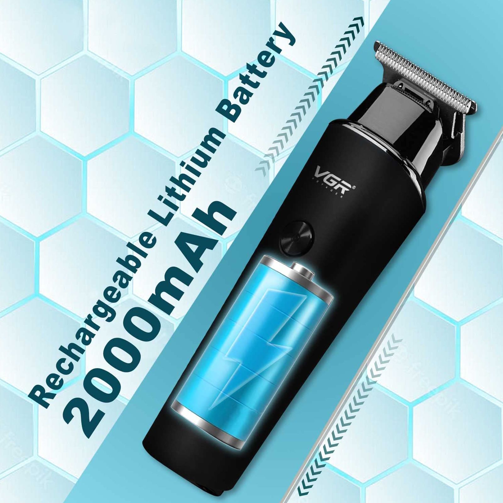 VGR V-937 Rechargeable Corded & Cordless Wet & Dry Trimmer for Hair Clipping, Beard, Moustache & Body Grooming with 3 Length Settings for Men (500min Runtime, LED Display, Black)_6