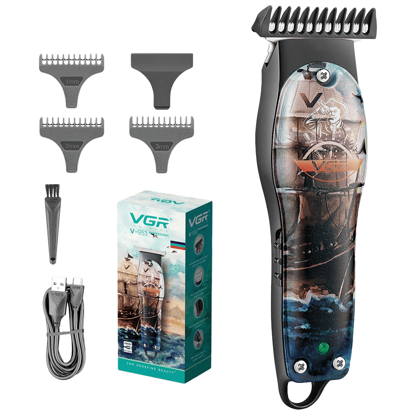 VGR V-953 Rechargeable Cordless Wet & Dry Trimmer for Hair Clipping, Beard, Moustache, Body Grooming & Intimate Areas with 3 Length Settings for Men (120min Runtime, LED Indicator, Multicolor)_1