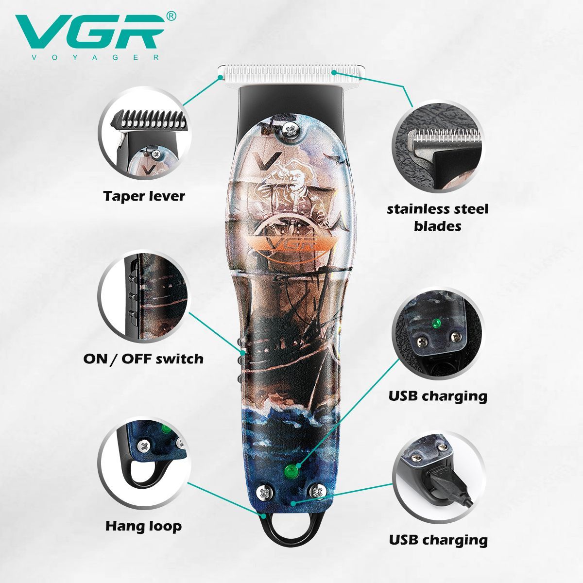 VGR V-953 Rechargeable Cordless Wet & Dry Trimmer for Hair Clipping, Beard, Moustache, Body Grooming & Intimate Areas with 3 Length Settings for Men (120min Runtime, LED Indicator, Multicolor)_7