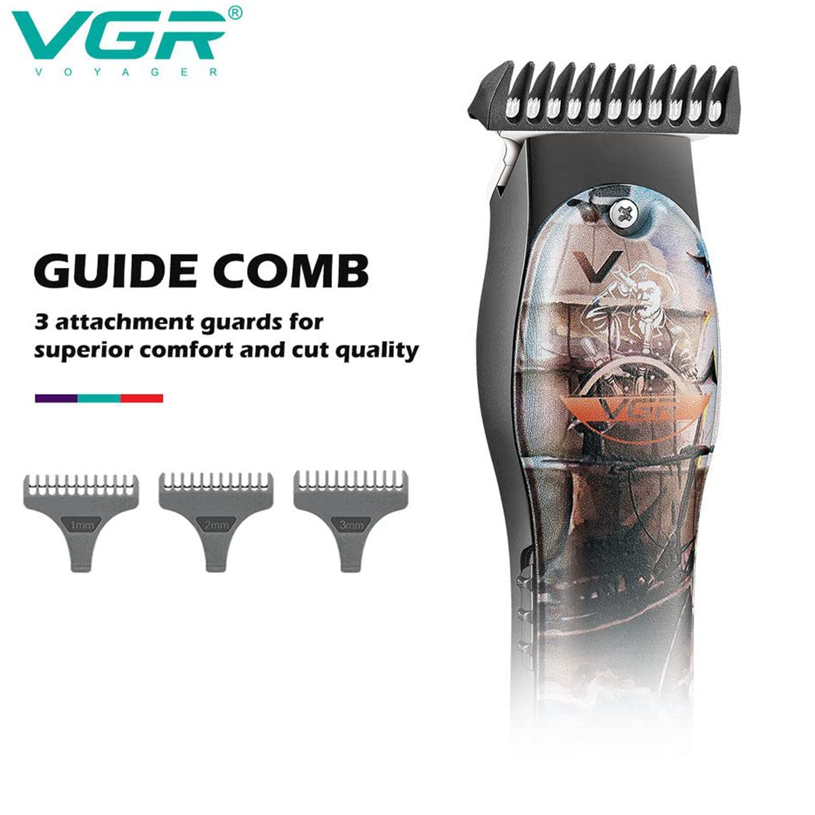 VGR V-953 Rechargeable Cordless Wet & Dry Trimmer for Hair Clipping, Beard, Moustache, Body Grooming & Intimate Areas with 3 Length Settings for Men (120min Runtime, LED Indicator, Multicolor)_3