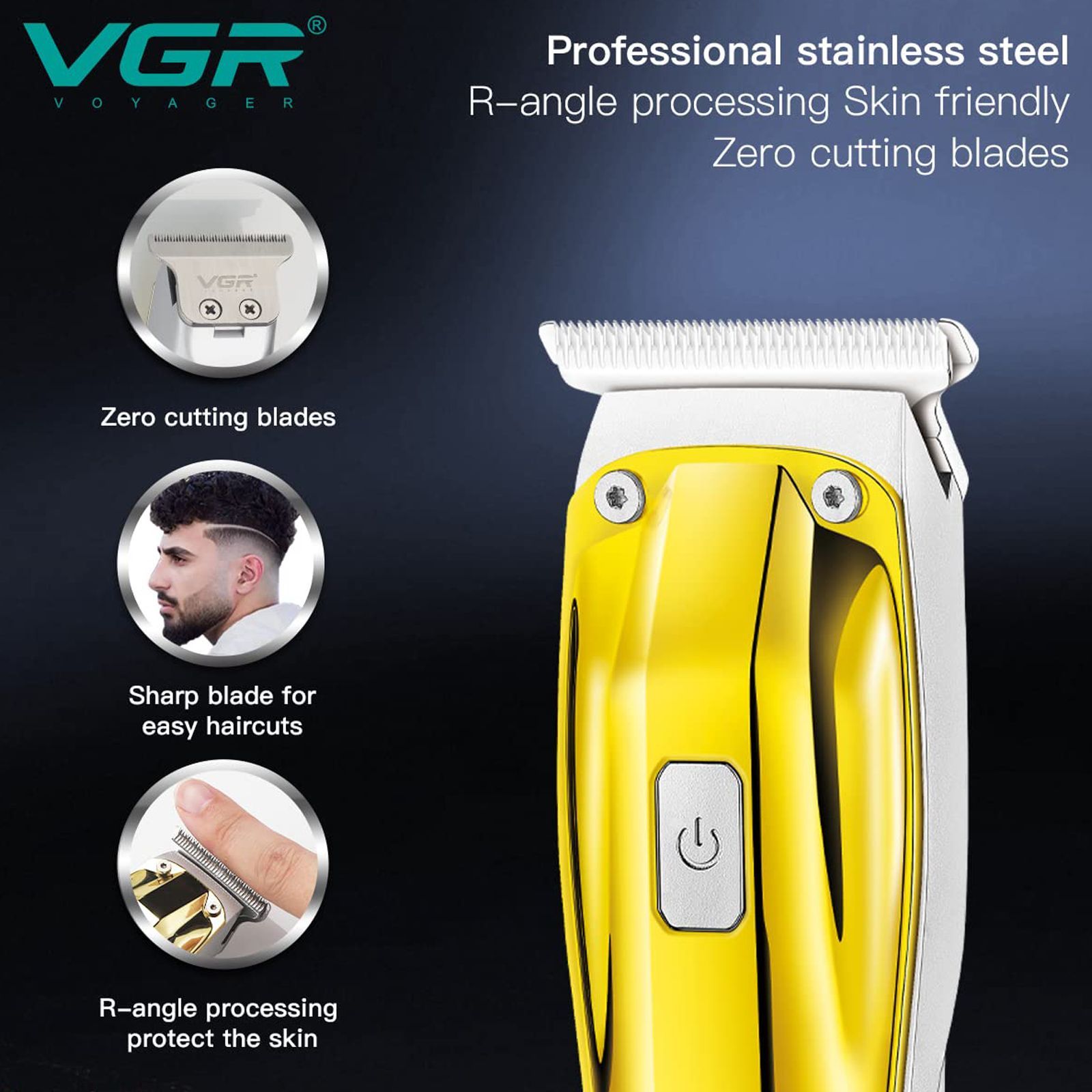VGR V-955 Rechargeable Corded & Cordless Wet & Dry Trimmer for Hair Clipping, Beard, Moustache & Body Grooming with 3 Length Settings for Men (100min Runtime, LED Indicator, Gold)_6