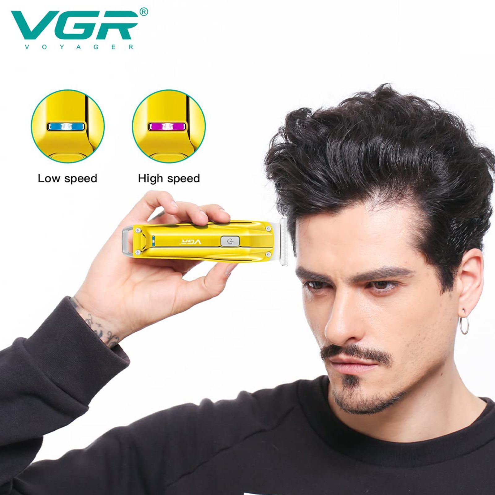 VGR V-955 Rechargeable Corded & Cordless Wet & Dry Trimmer for Hair Clipping, Beard, Moustache & Body Grooming with 3 Length Settings for Men (100min Runtime, LED Indicator, Gold)_3