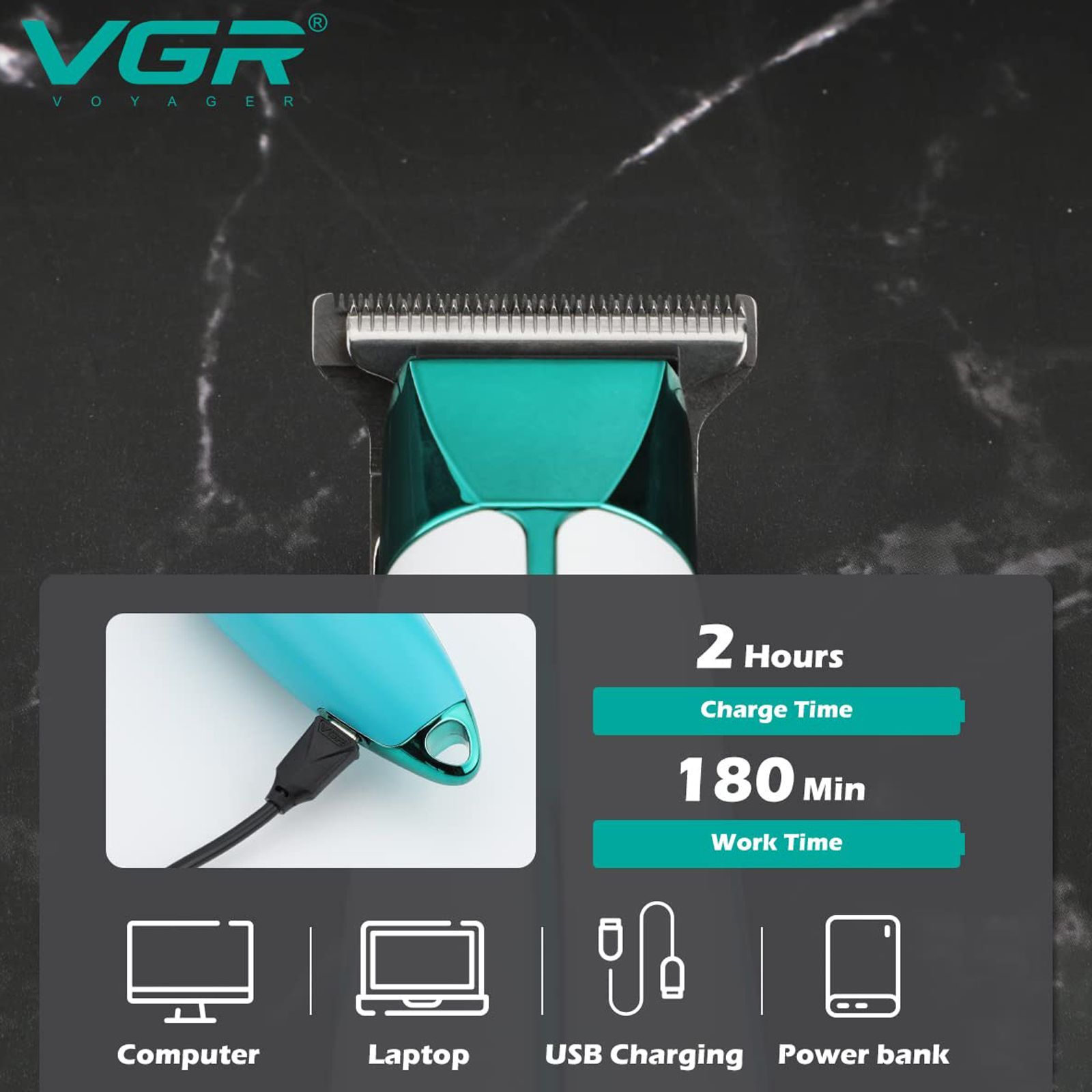 VGR V-958 Rechargeable Corded & Cordless Wet & Dry Trimmer for Hair Clipping, Beard, Moustache, Body Grooming & Intimate Areas with 5 Length Settings for Men (180min Runtime, LED Indicator, Blue) VGR V-958 Rechargeable Corded & Cordless Wet & Dry Trimmer for Hair Clipping, Beard, Moustache, Body Grooming & Intimate Areas with 5 Length Settings for Men (180min Runtime, LED Indicator, Blue)_6